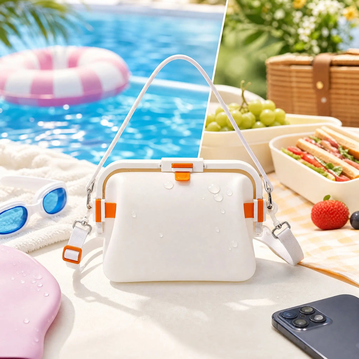 Waterproof Silicone Tote Bag, Leakproof Reusable HandheldStorage Bag Washable for Beach Hiking Camping Travel