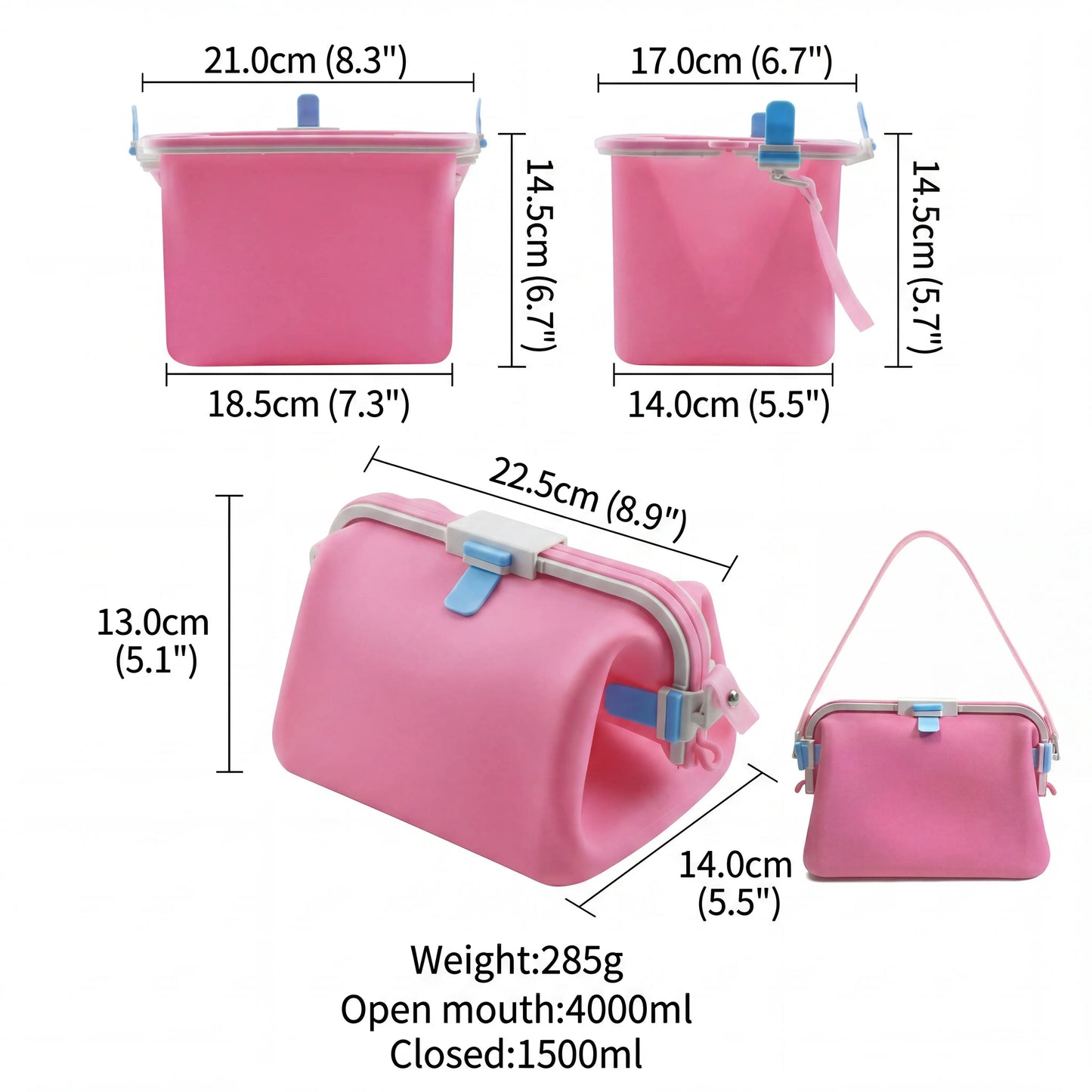 Waterproof Silicone Tote Bag, Leakproof Reusable HandheldStorage Bag Washable for Beach Hiking Camping Travel