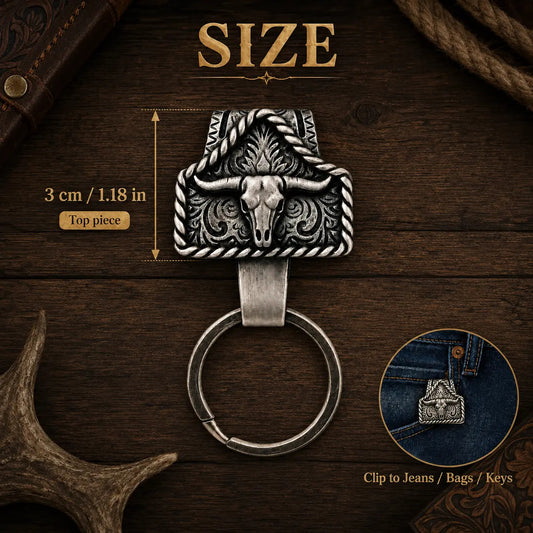 Personalized Cow Tag Keychain – Western Belt & Key Holder with Initial