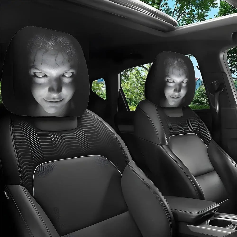 High Elastic 3D Ghost Bride Vivid Print Funny Horror Car Headrest Covers - Polyester Fits SUV/Truck Front Seat Pillow Protectors, Vehicle Accessories, Halloween Gag Gift for Drivers, Road Trips Essential
