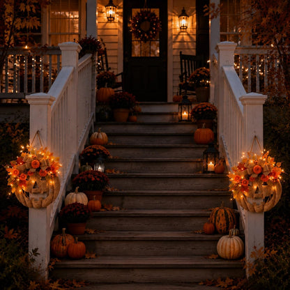 🎃 Remote Controlled LED Pumpkin Wreath | Farmhouse Fall Porch Decor ⭐672 Reviews | 60% Off Limited Time