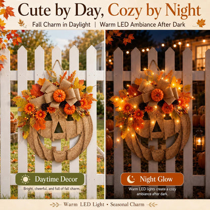 🎃 Remote Controlled LED Pumpkin Wreath | Farmhouse Fall Porch Decor ⭐672 Reviews | 60% Off Limited Time