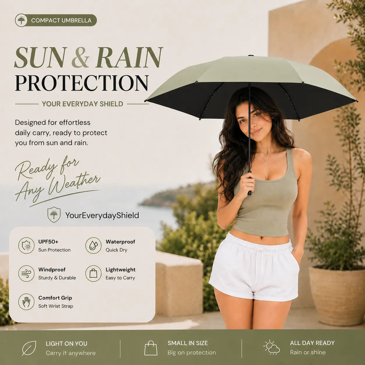 🏖️ UPF50+ Ultra Mini Pocket Umbrella | Dual Sun & Rain Protection, Compact Travel Parasol