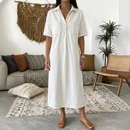 👗 50% OFF NOW! 👖 Casual Pocket Denim Midi Shirt Dress – Soft denim & relaxed fit – Functional pockets, perfect for everyday casual – comfortable and versatile ✨🌸
